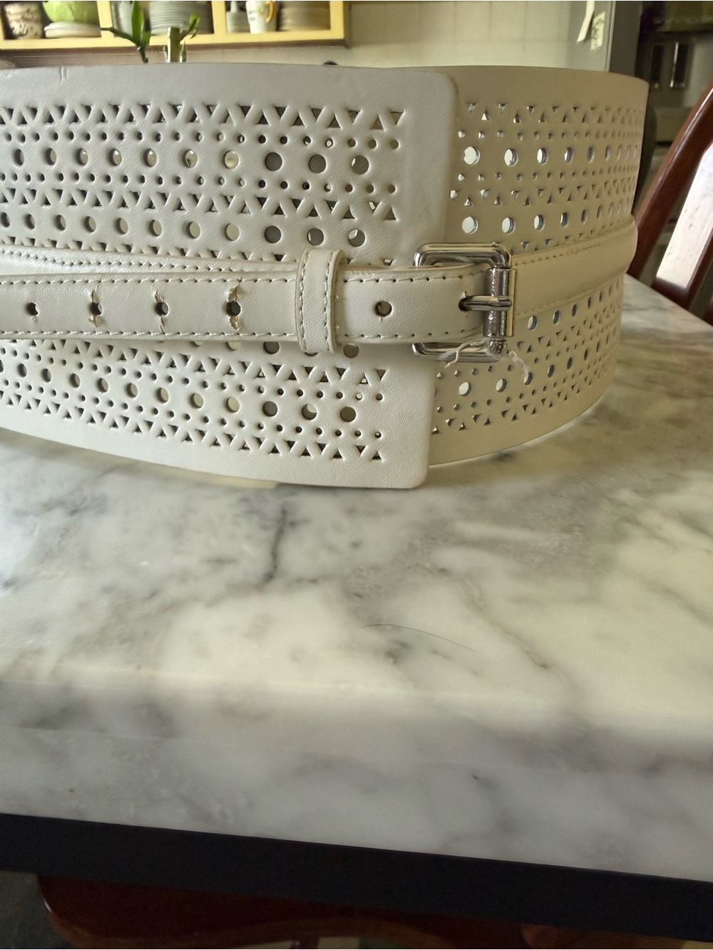 Wide Perforated Women's Waist Belt in white